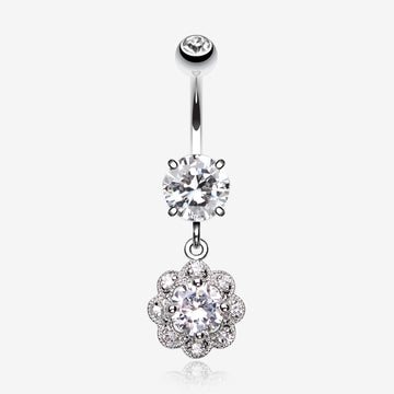 Dazzling Flower Belly Ring-Clear Gem
